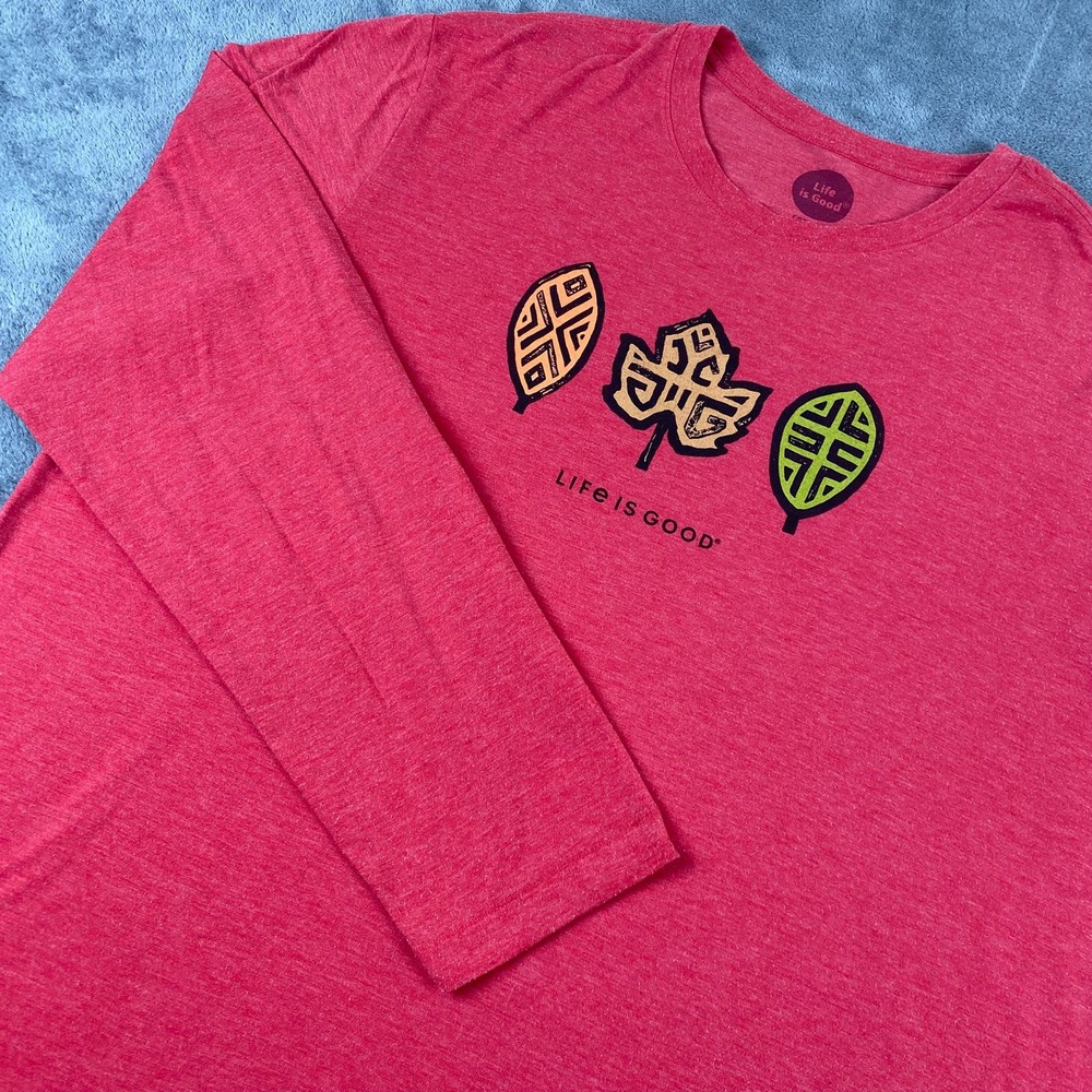 Life is Good Mens XXL Long Sleeve Red Heather Graphic Leaves Cool Tee Shirt